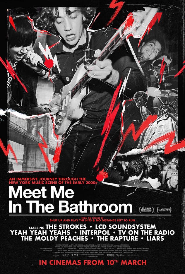 Cartaz do documentário Meet me in the bathroom, que fala sobre a cena indie em NY no começo dos anos 00.